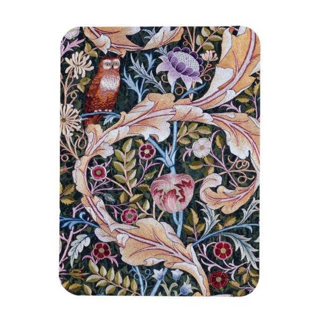 Owl and Flowers, William Morris Magnet (Vertical)