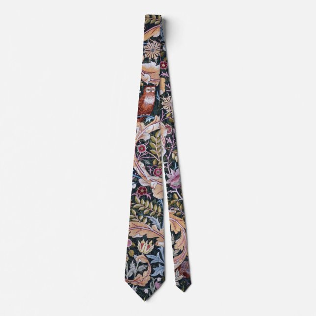 Owl and Flowers, William Morris Neck Tie (Front)