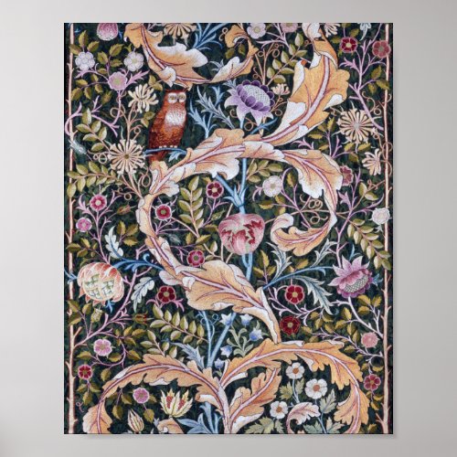 Owl and Flowers William Morris Poster