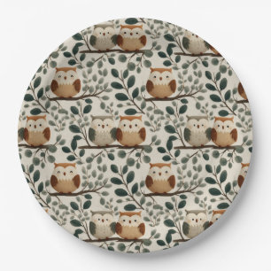 Owl and Forest Leaf Pattern Paper Plates