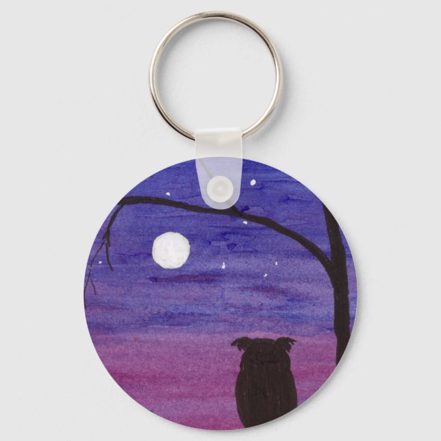 Owl and Full Moon Keychain (Front)