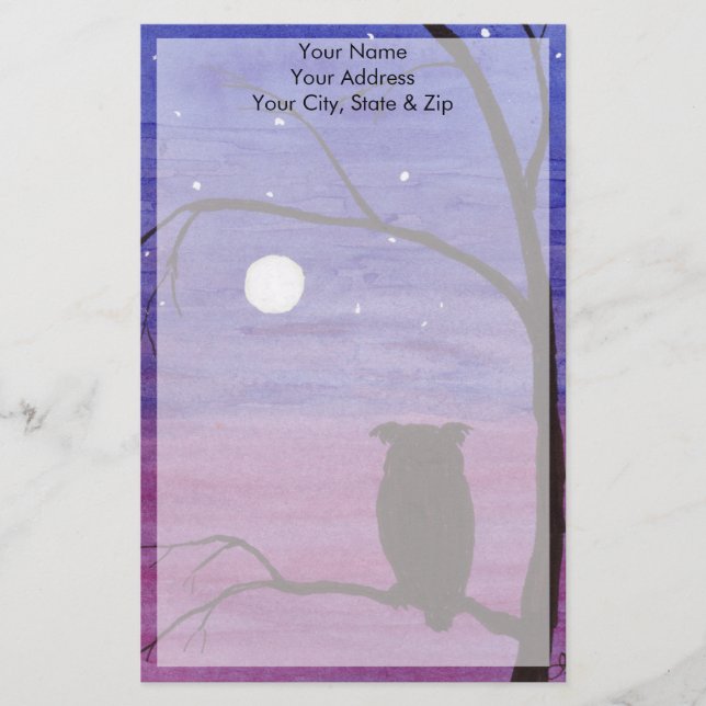 Owl and Full Moon Stationery (Front)