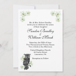 Owl and Green Flowers Wedding Invitation