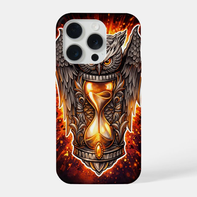 Owl and Hourglass – Hand-Drawn & Digital Art  iPhone Case (Back)