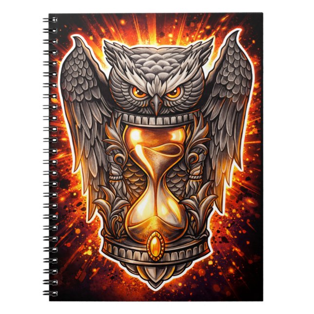 Owl and Hourglass – Hand-Drawn & Digital Art  Notebook (Front)
