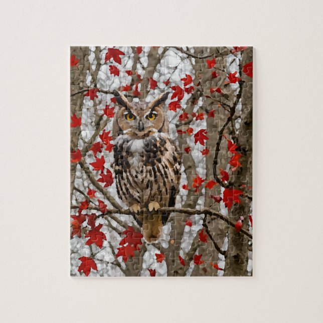 Owl and Maple Leaves Jigsaw Puzzle (Vertical)