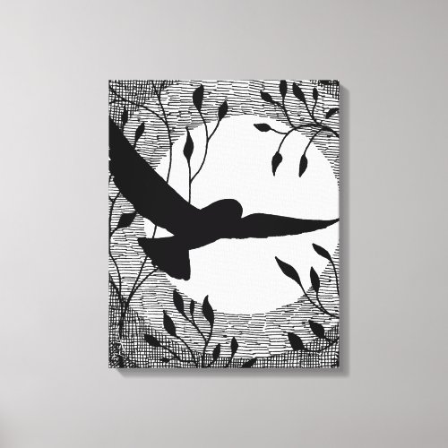 Owl and Moon Cross Hatched Canvas Print