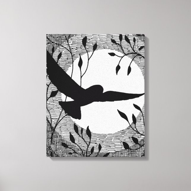 Owl and Moon Cross Hatched Canvas Print (Front)