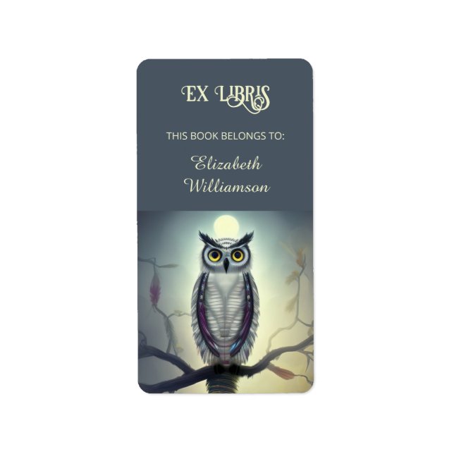 Owl And Moon | Ex Libris Add Name Bookplate (Front)