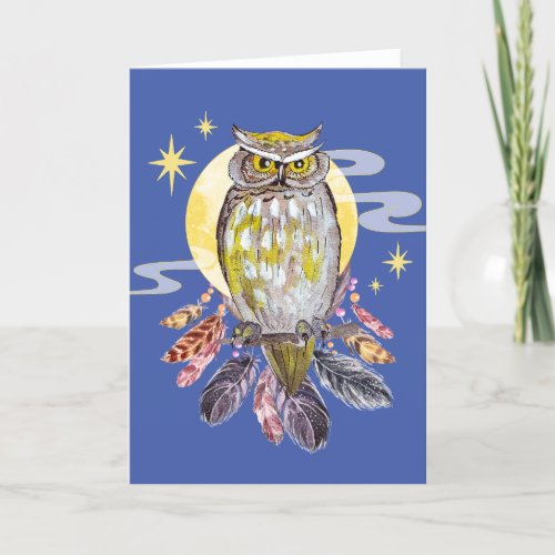 Owl and Moon Spirit Animal Blank Greeting Card