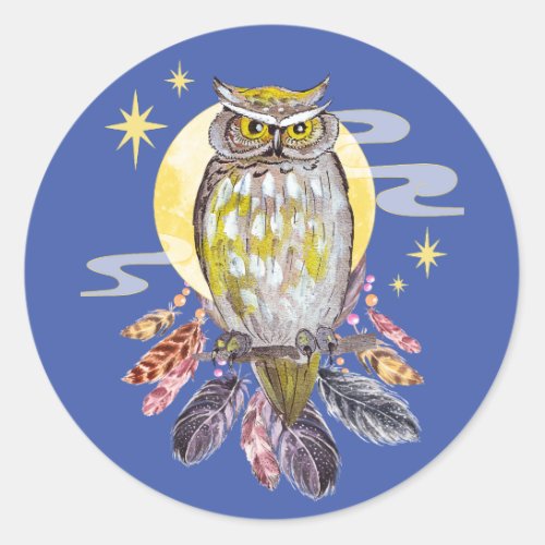 Owl and Moon Spirit Animal  Classic Round Sticker