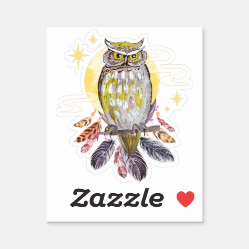 Owl and Moon Spirit Animal Custom Cut Vinyl Sticker