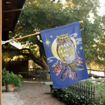 Owl and Moon Spirit Animal House Flag