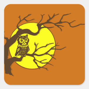 Owl and Moon Square Sticker