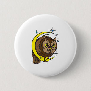 Owl and Moon Tattoo Design Pinback Button