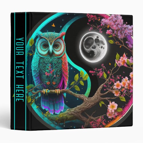 Owl and Moon Yin Yang Fantasy  3 Ring Binder