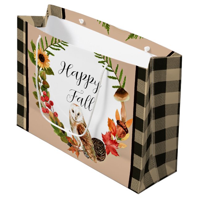 Owl and nature with customizable text  large gift bag (Front Angled)