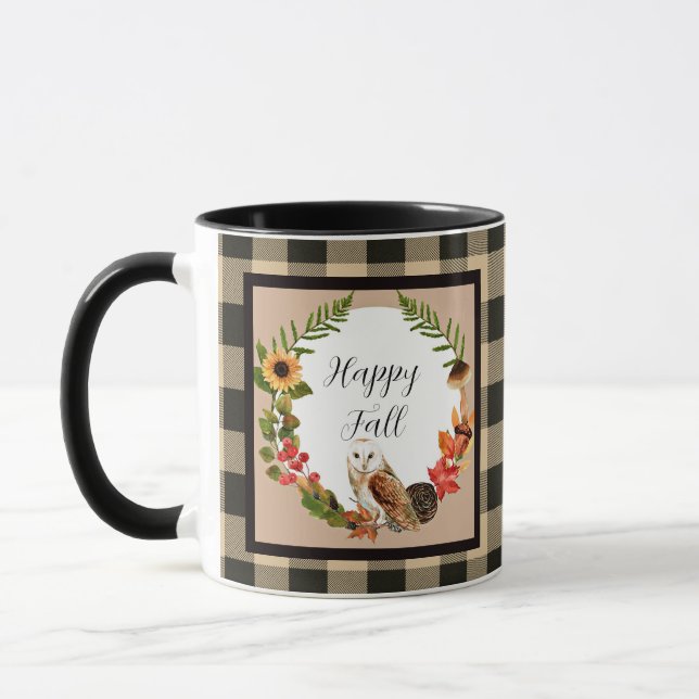 Owl and nature with customizable text  mug (Left)