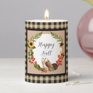 Owl and nature with customizable text pillar candle