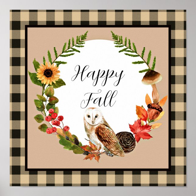 Owl and nature with customizable text  poster (Front)