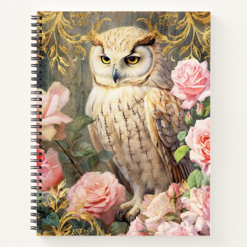 Owl and Pink Roses Notebook