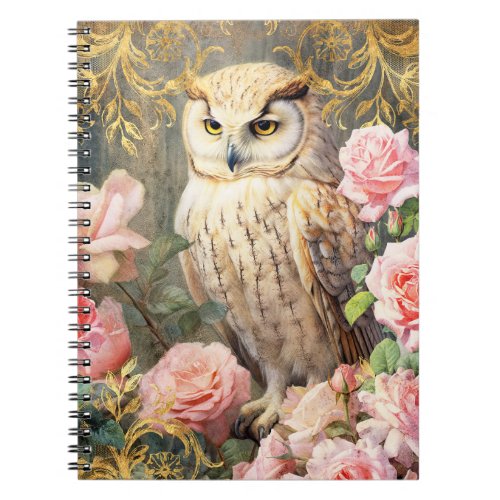 Owl and Pink Roses Notebook