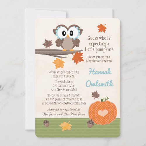 Owl and Pumpkin Baby Shower Invitations