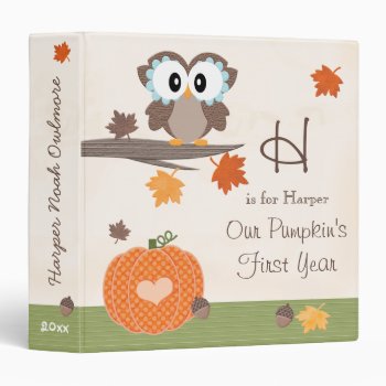 Owl And Pumpkin Fall Baby's First Year Album 3 Ring Binder by cutecustomgifts at Zazzle