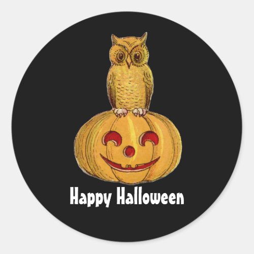 Owl And Pumpkin Round Sticker