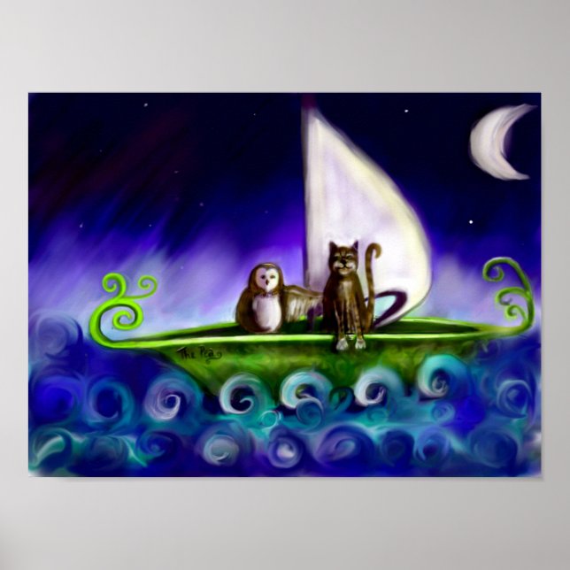 Owl and pussycat Quirky illustration Poster (Front)