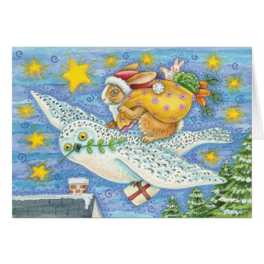 Owl And Rabbit Christmas Card - holiday Card