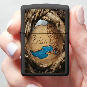 Owl and River Wood Art Zippo Lighter