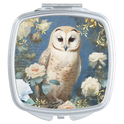 Owl and Roses Compact Mirror