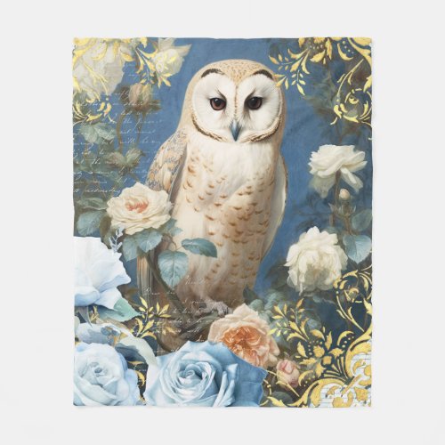 Owl and Roses Fleece Blanket