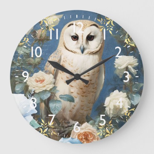 Owl and Roses Large Clock