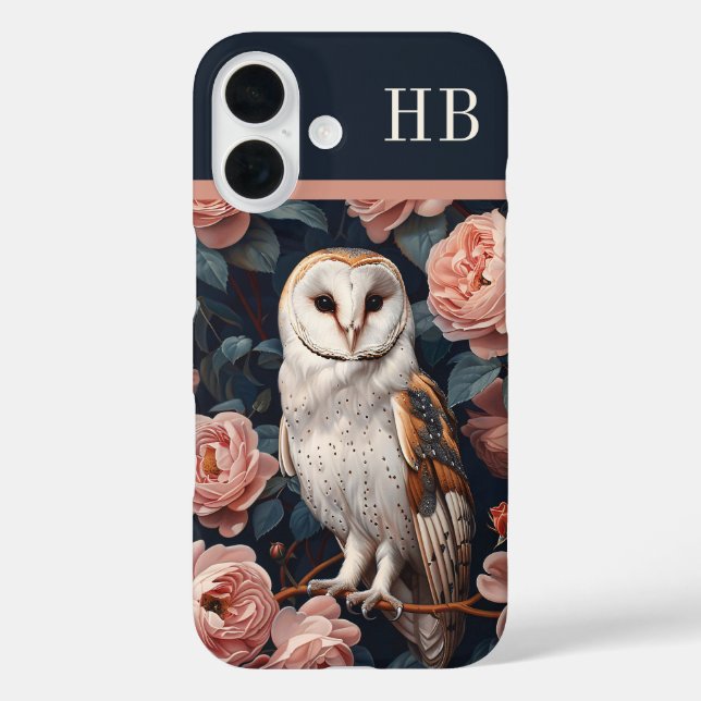 Owl and Roses Monogram Personalized Case-Mate iPhone Case (Back)