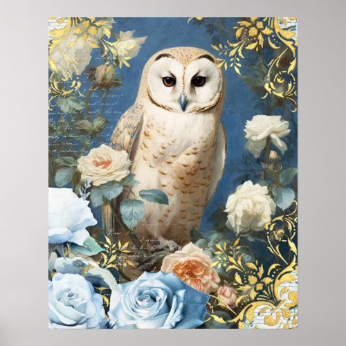 Owl and Roses Poster