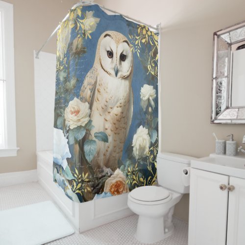 Owl and Roses Shower Curtain