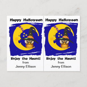 Owl and Sleepy Moon School Party Halloween Card