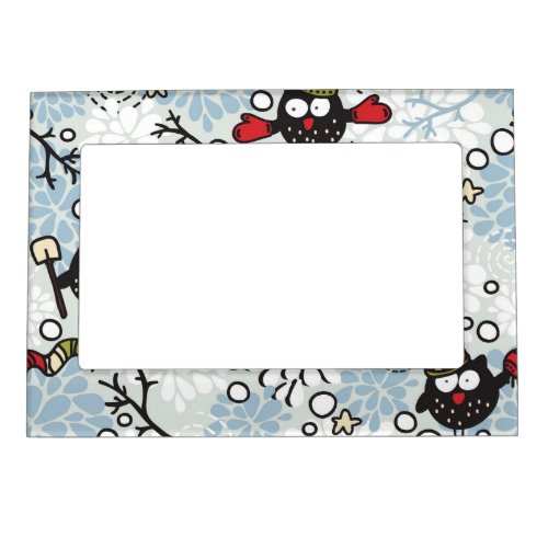 Owl and snow pattern magnetic picture frame