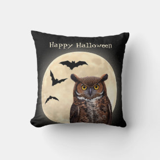 Owl and The Full Moon Throw Pillow