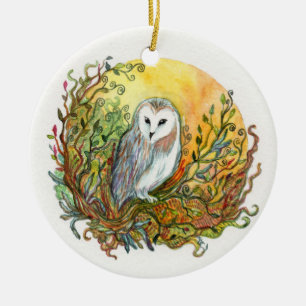 Owl and the Moon Ceramic Ornament