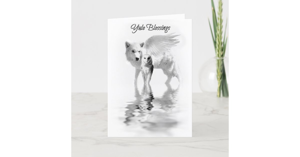 Owl And Winged Wolf Winter Solstice Yule Card Zazzle Com