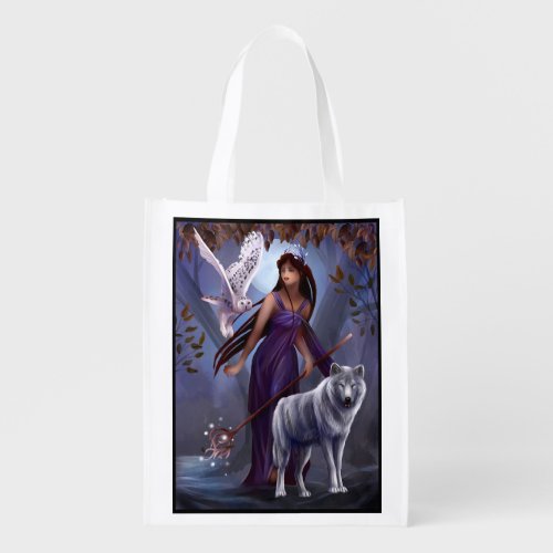 Owl and Wolf Fantasy Reusable Grocery Bag
