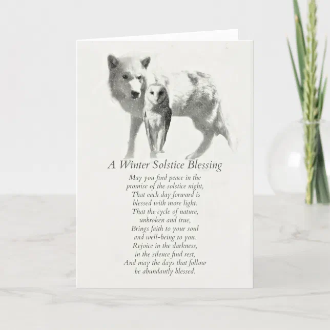 Owl And Wolf In Snow Winter Solstice Blessings Card Zazzle