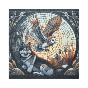 Owl and Wolf Mosaic Ai Art