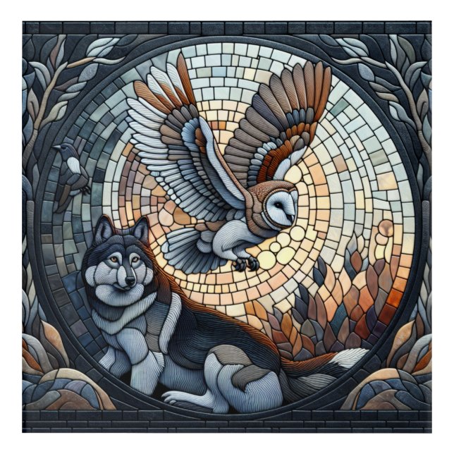 Owl and Wolf Mosaic Ai Art (Front)