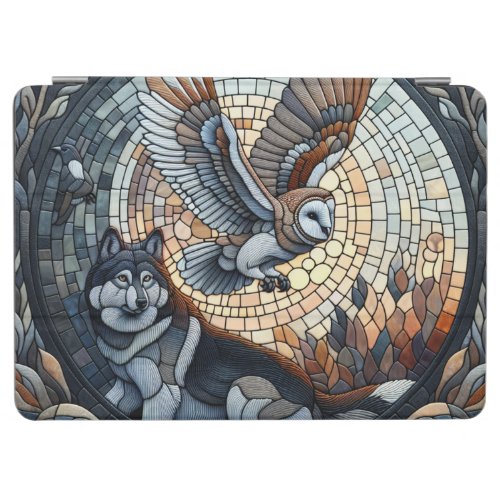 Owl and Wolf Mosaic Ai Art  iPad Air Cover