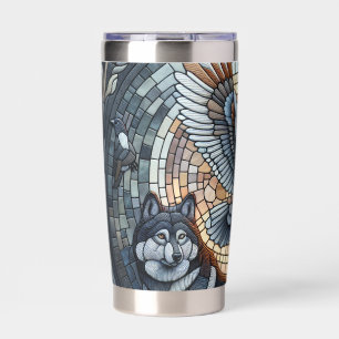 Owl and Wolf Mosaic Nature Ai Art Insulated Tumbler