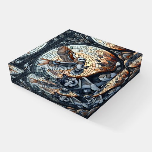 Owl and Wolf Mosaic Nature Ai Art   Paperweight